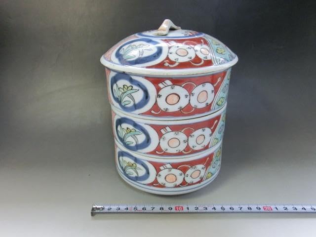 鉢■三段重鉢 赤絵 窓菖蒲 唐草紋 陶器 お重 古美術 時代物 骨董品■ 鉢三段重鉢 赤絵 窓菖蒲 唐草紋 陶器 お重 古美術 時代物